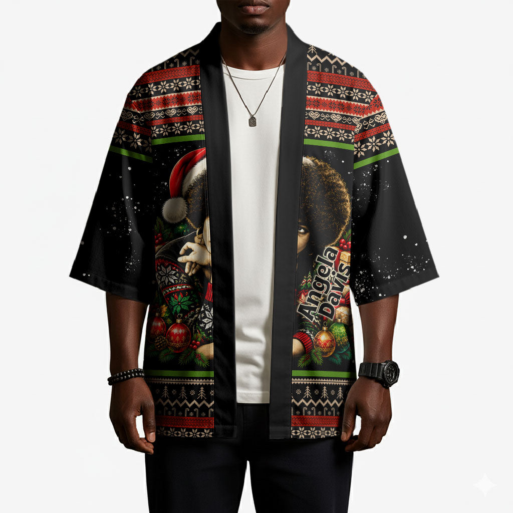 Angela Davis Merry Christmas Kimono Ugly Christmas Pattern Civil Rights Black History