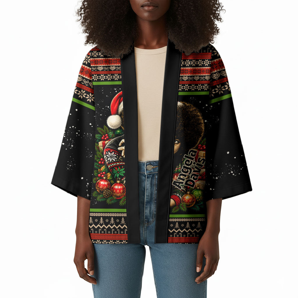 Angela Davis Merry Christmas Kimono Ugly Christmas Pattern Civil Rights Black History