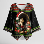 Angela Davis Merry Christmas Kimono Sleeve Blouse Ugly Christmas Pattern Civil Rights Black History
