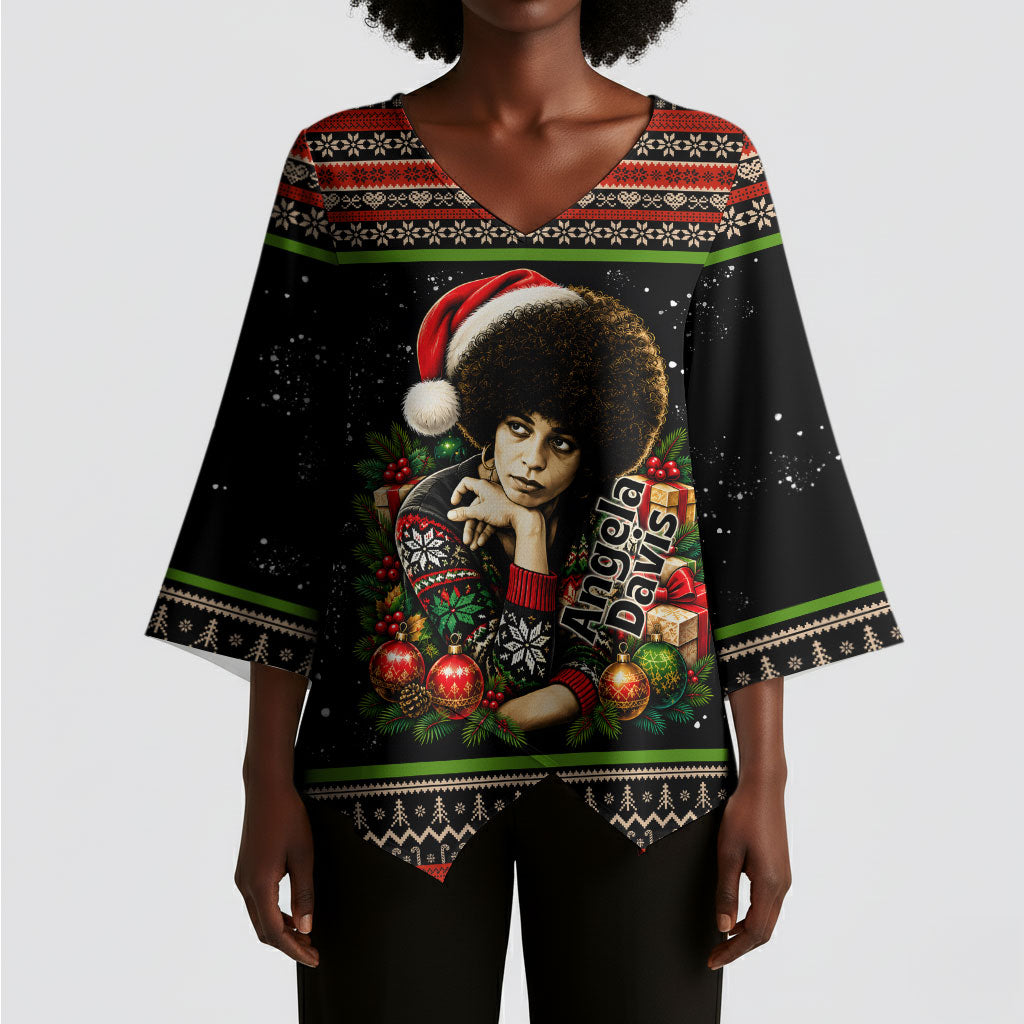 Angela Davis Merry Christmas Kimono Sleeve Blouse Ugly Christmas Pattern Civil Rights Black History