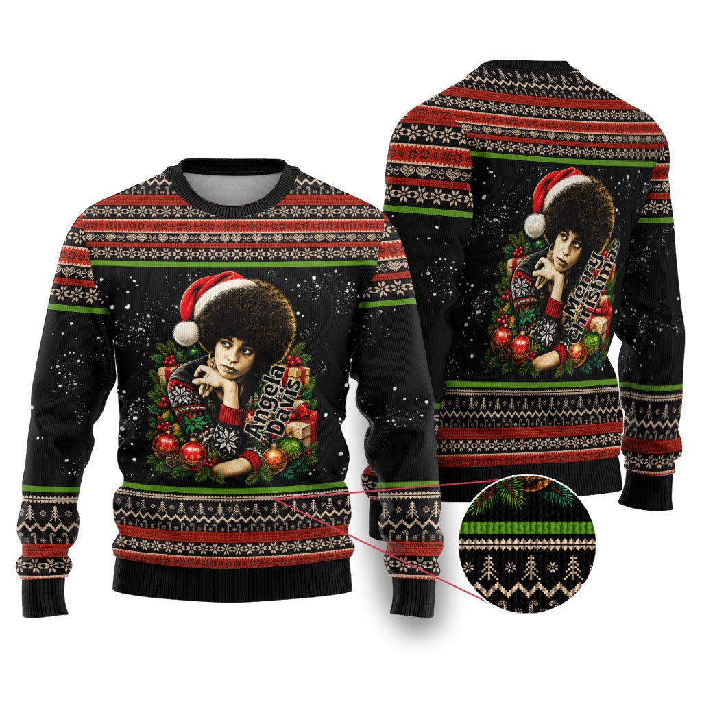 Angela Davis Merry Christmas Ugly Christmas Sweater Ugly Christmas Pattern Civil Rights Black History