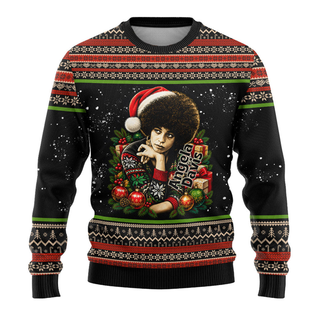 Angela Davis Merry Christmas Ugly Christmas Sweater Ugly Christmas Pattern Civil Rights Black History
