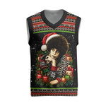 Angela Davis Merry Christmas Knitted V-Neck Vest Ugly Christmas Pattern Civil Rights Black History