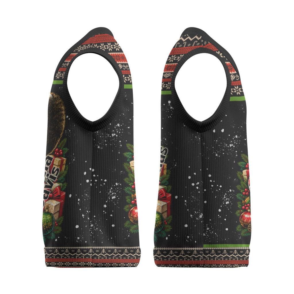 Angela Davis Merry Christmas Knitted V-Neck Vest Ugly Christmas Pattern Civil Rights Black History