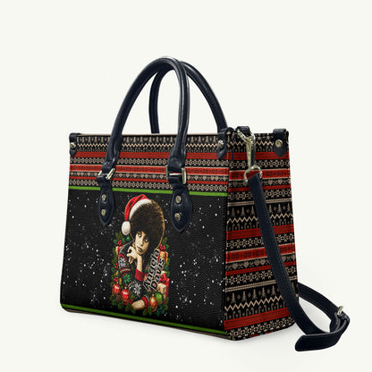 Angela Davis Merry Christmas Leather Bag Ugly Christmas Pattern Civil Rights Black History