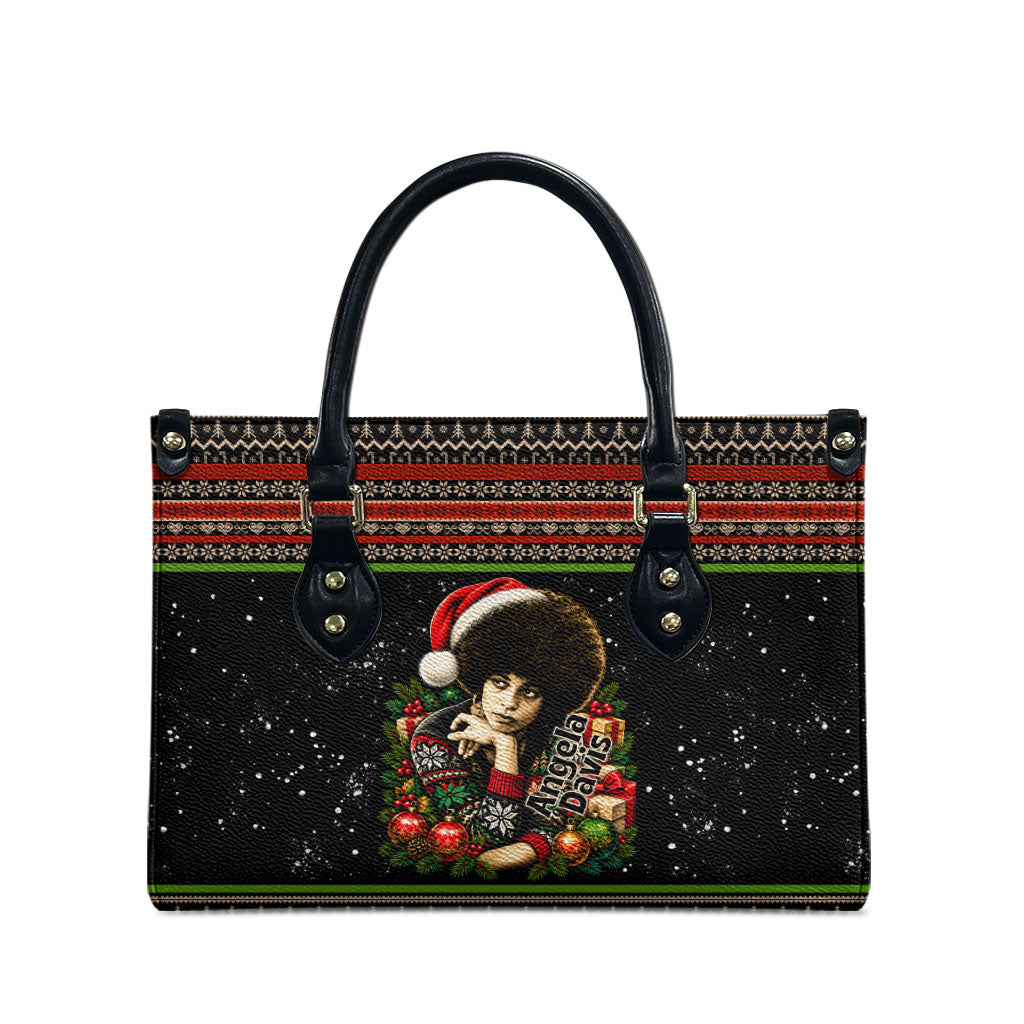 Angela Davis Merry Christmas Leather Bag Ugly Christmas Pattern Civil Rights Black History