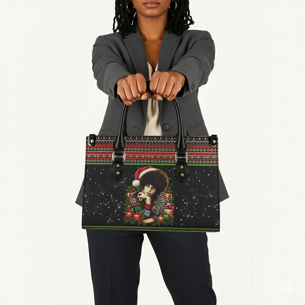 Angela Davis Merry Christmas Leather Bag Ugly Christmas Pattern Civil Rights Black History