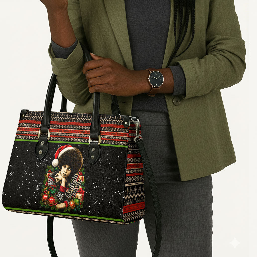 Angela Davis Merry Christmas Leather Bag Ugly Christmas Pattern Civil Rights Black History