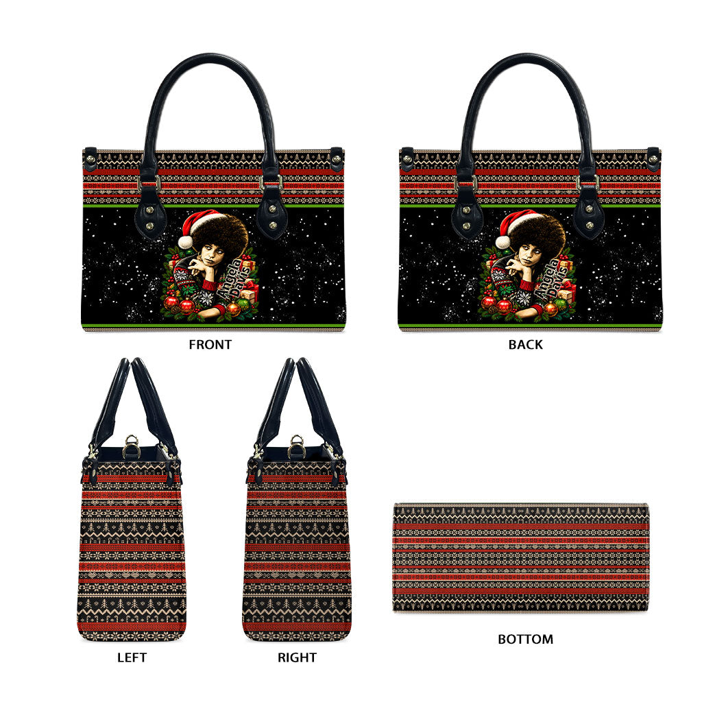 Angela Davis Merry Christmas Leather Bag Ugly Christmas Pattern Civil Rights Black History