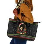 Angela Davis Merry Christmas Leather Tote Bag Ugly Christmas Pattern Civil Rights Black History