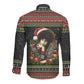Angela Davis Merry Christmas Long Sleeve Button Shirt Ugly Christmas Pattern Civil Rights Black History