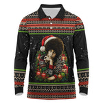Angela Davis Merry Christmas Long Sleeve Polo Shirt Ugly Christmas Pattern Civil Rights Black History