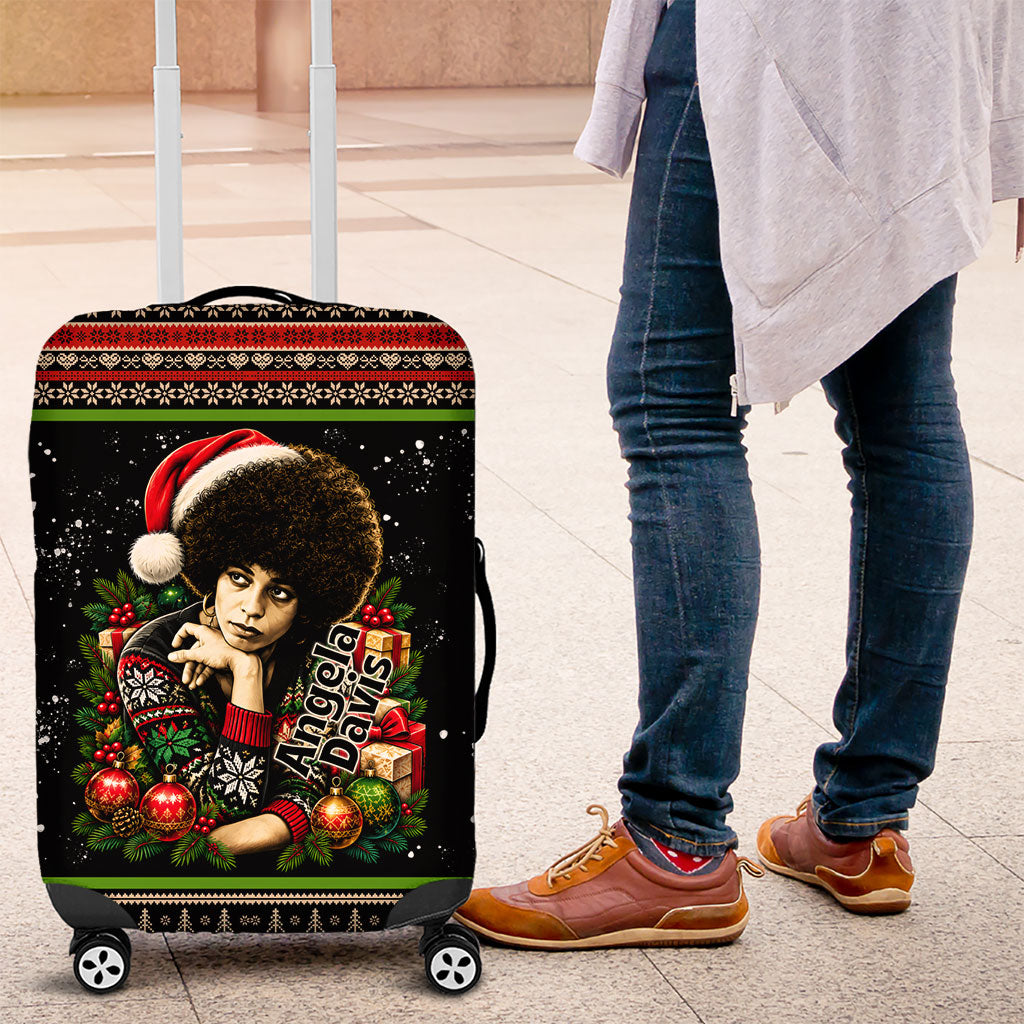 Angela Davis Merry Christmas Luggage Cover Ugly Christmas Pattern Civil Rights Black History