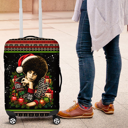 Angela Davis Merry Christmas Luggage Cover Ugly Christmas Pattern Civil Rights Black History