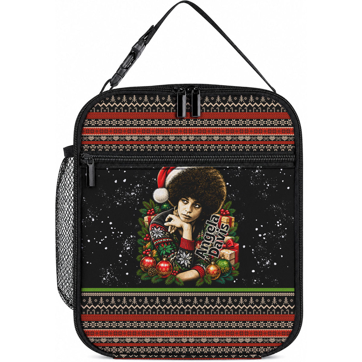 Angela Davis Merry Christmas Lunch Bag Ugly Christmas Pattern Civil Rights Black History