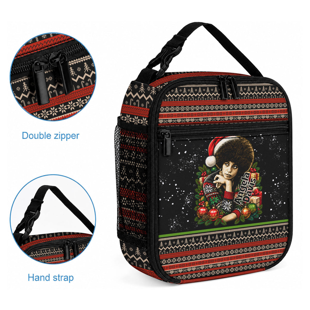 Angela Davis Merry Christmas Lunch Bag Ugly Christmas Pattern Civil Rights Black History