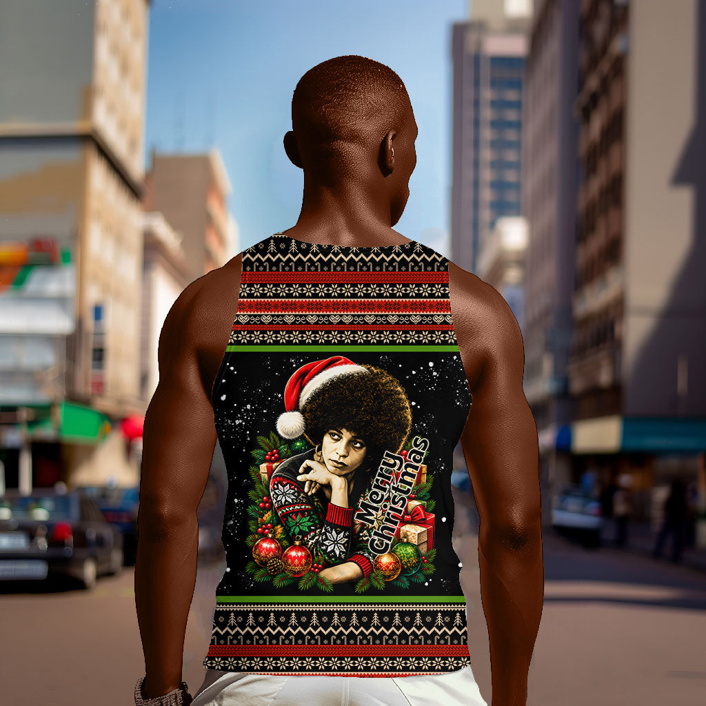 Angela Davis Merry Christmas Men Tank Top Ugly Christmas Pattern Civil Rights Black History