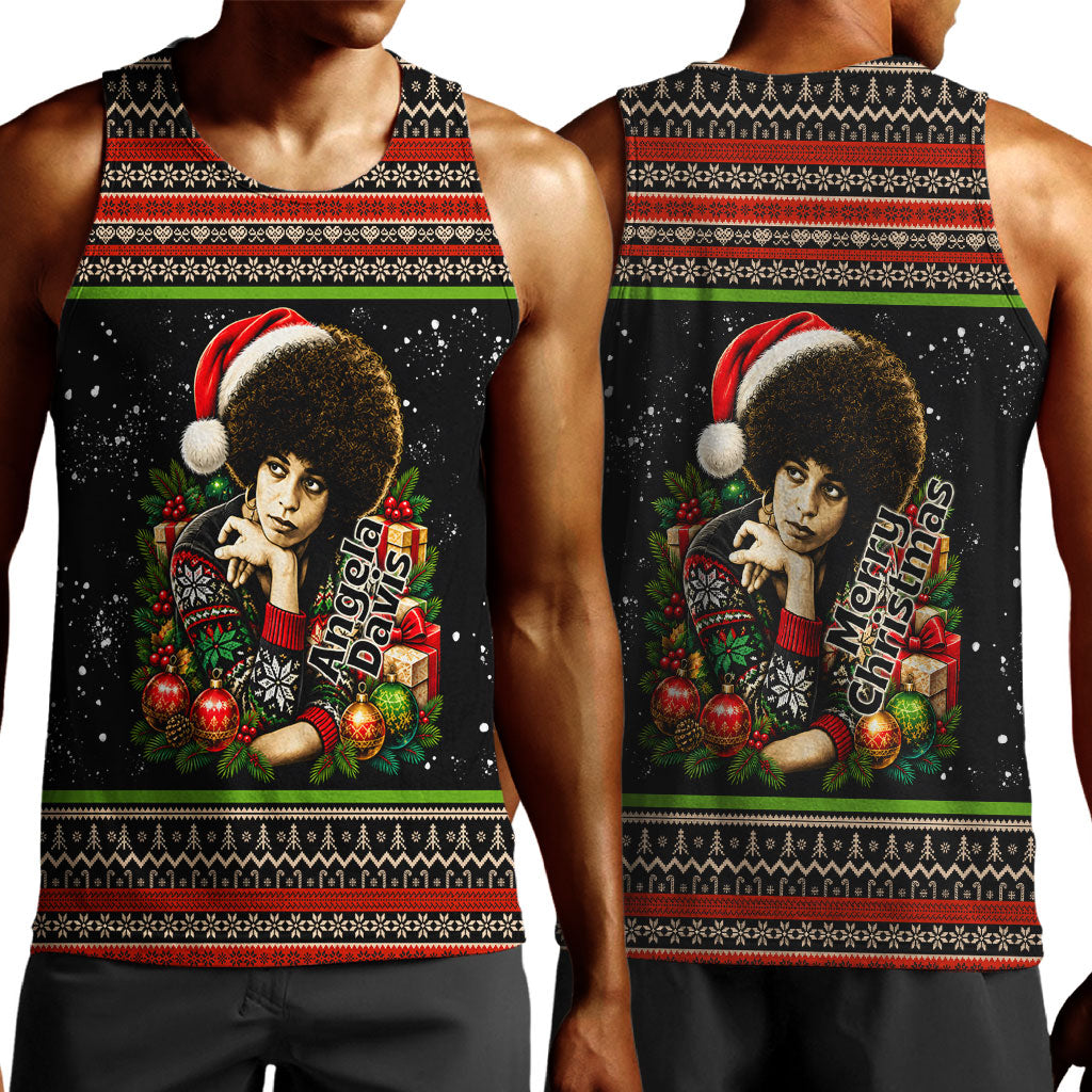 Angela Davis Merry Christmas Men Tank Top Ugly Christmas Pattern Civil Rights Black History