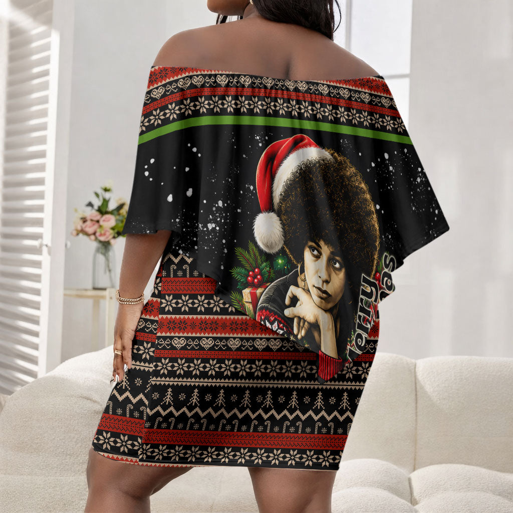 Angela Davis Merry Christmas Off Shoulder Short Dress Ugly Christmas Pattern Civil Rights Black History