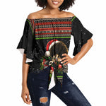 Angela Davis Merry Christmas Off Shoulder Wrap Waist Top Ugly Christmas Pattern Civil Rights Black History