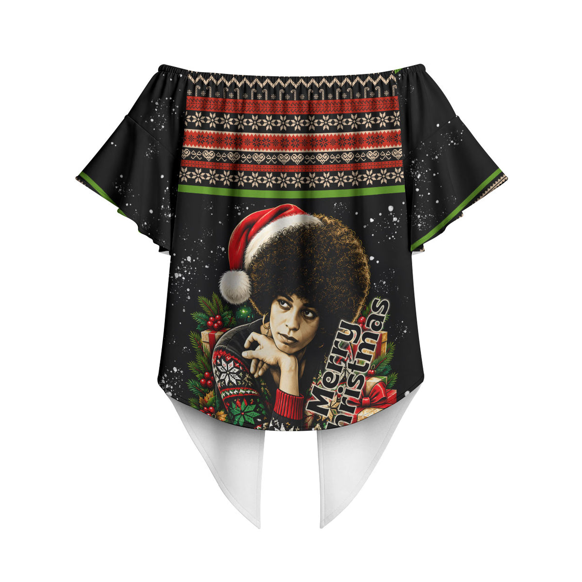 Angela Davis Merry Christmas Off Shoulder Wrap Waist Top Ugly Christmas Pattern Civil Rights Black History