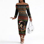 Angela Davis Merry Christmas Off The Shoulder Long Sleeve Dress Ugly Christmas Pattern Civil Rights Black History