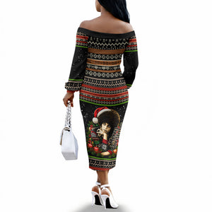 Angela Davis Merry Christmas Off The Shoulder Long Sleeve Dress Ugly Christmas Pattern Civil Rights Black History