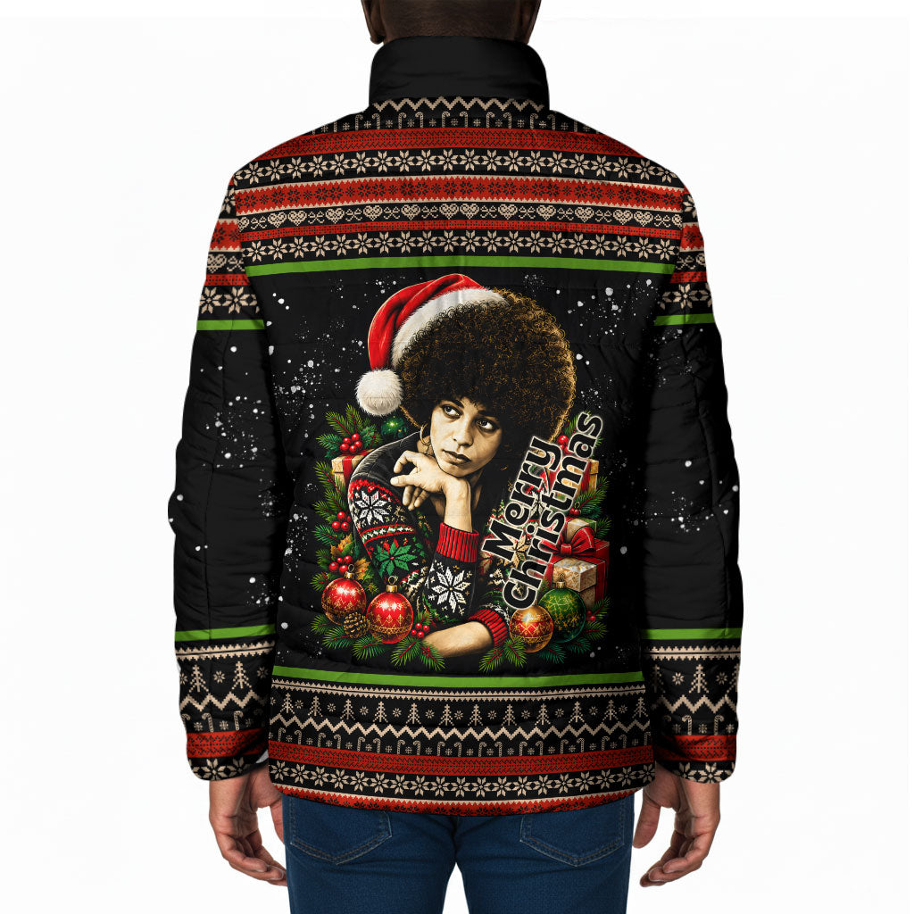 Angela Davis Merry Christmas Padded Jacket Ugly Christmas Pattern Civil Rights Black History