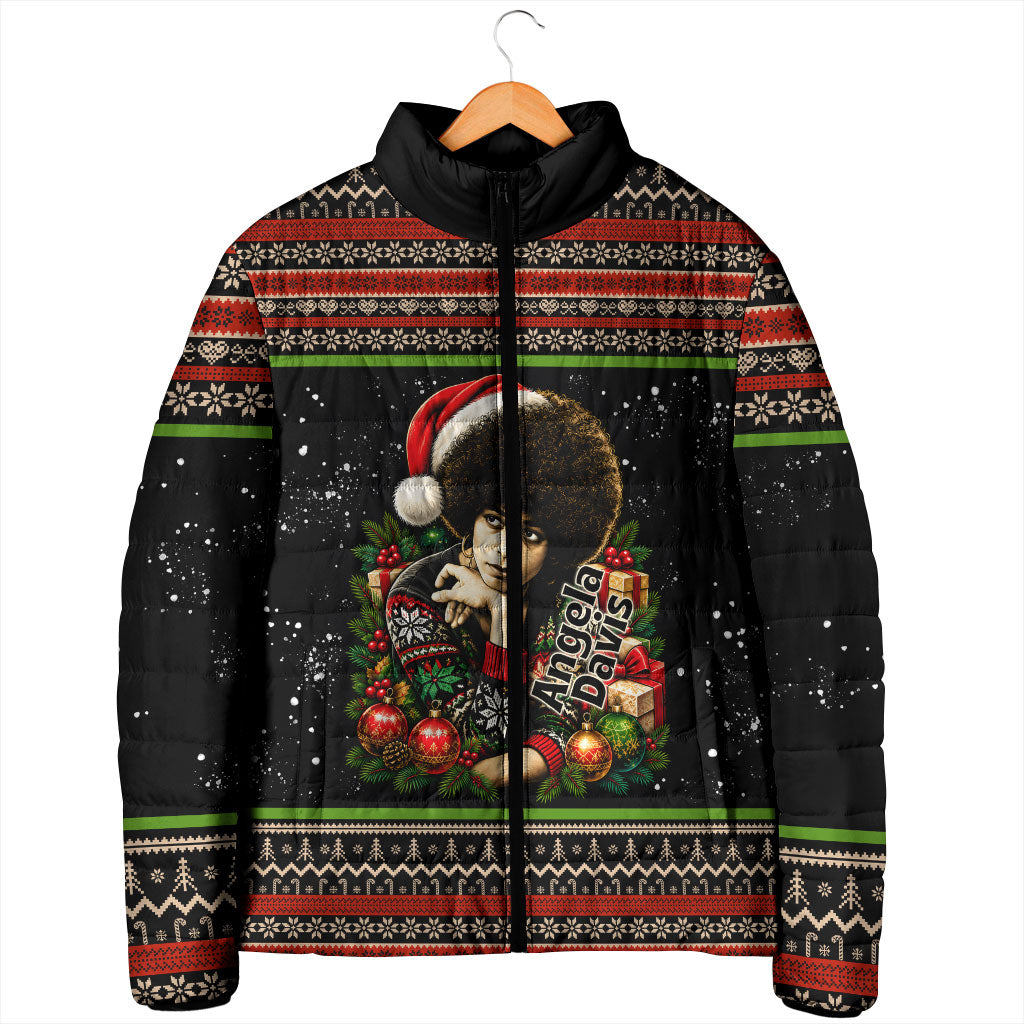 Angela Davis Merry Christmas Padded Jacket Ugly Christmas Pattern Civil Rights Black History