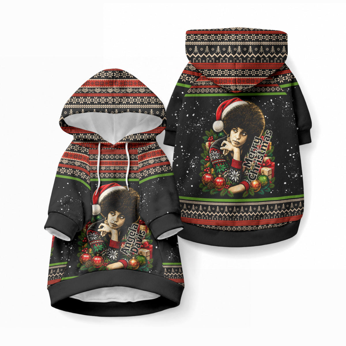 Angela Davis Merry Christmas Pet Hoodie Ugly Christmas Pattern Civil Rights Black History