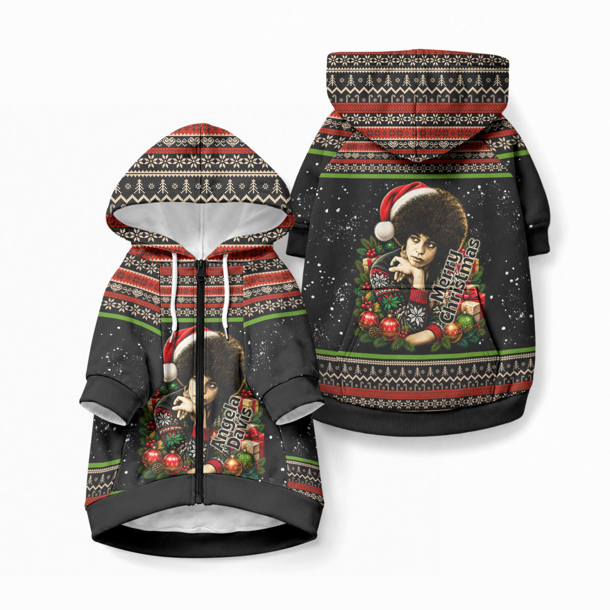 Angela Davis Merry Christmas Pet Hoodie Ugly Christmas Pattern Civil Rights Black History