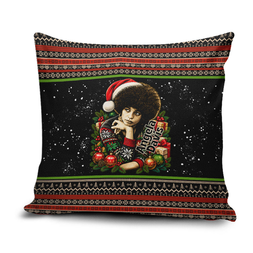 Angela Davis Merry Christmas Pillow Cover Ugly Christmas Pattern Civil Rights Black History