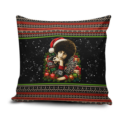 Angela Davis Merry Christmas Pillow Cover Ugly Christmas Pattern Civil Rights Black History