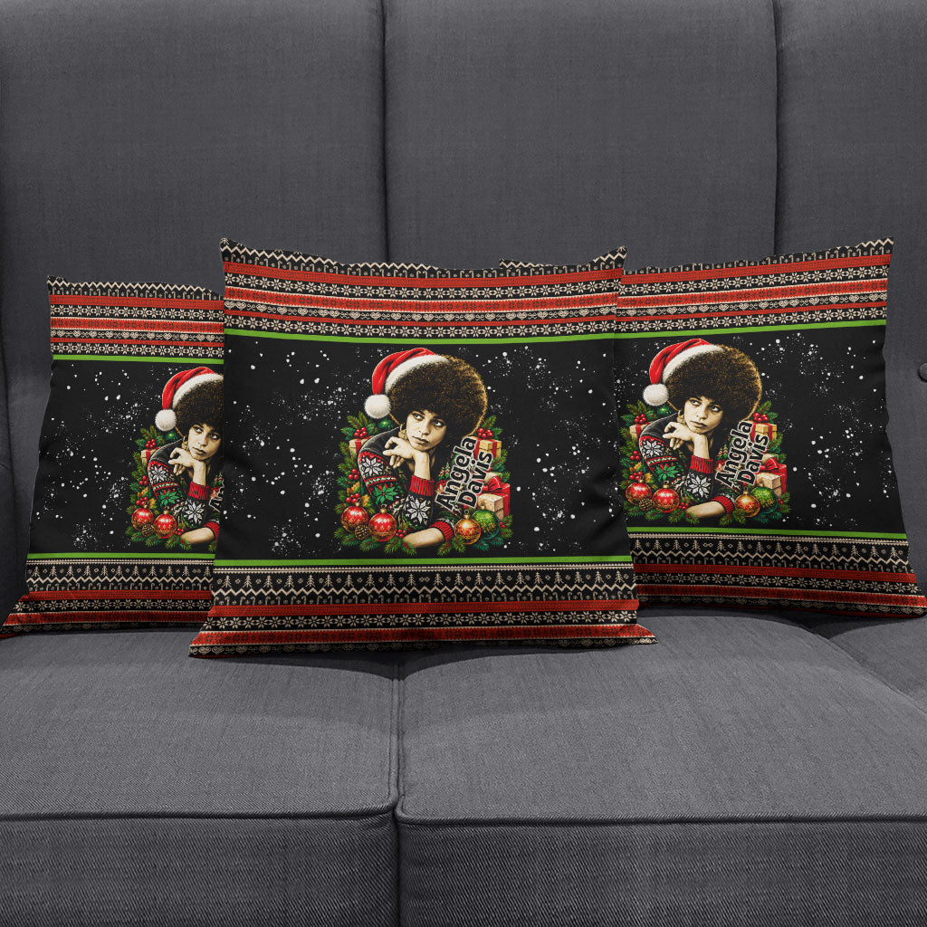 Angela Davis Merry Christmas Pillow Cover Ugly Christmas Pattern Civil Rights Black History