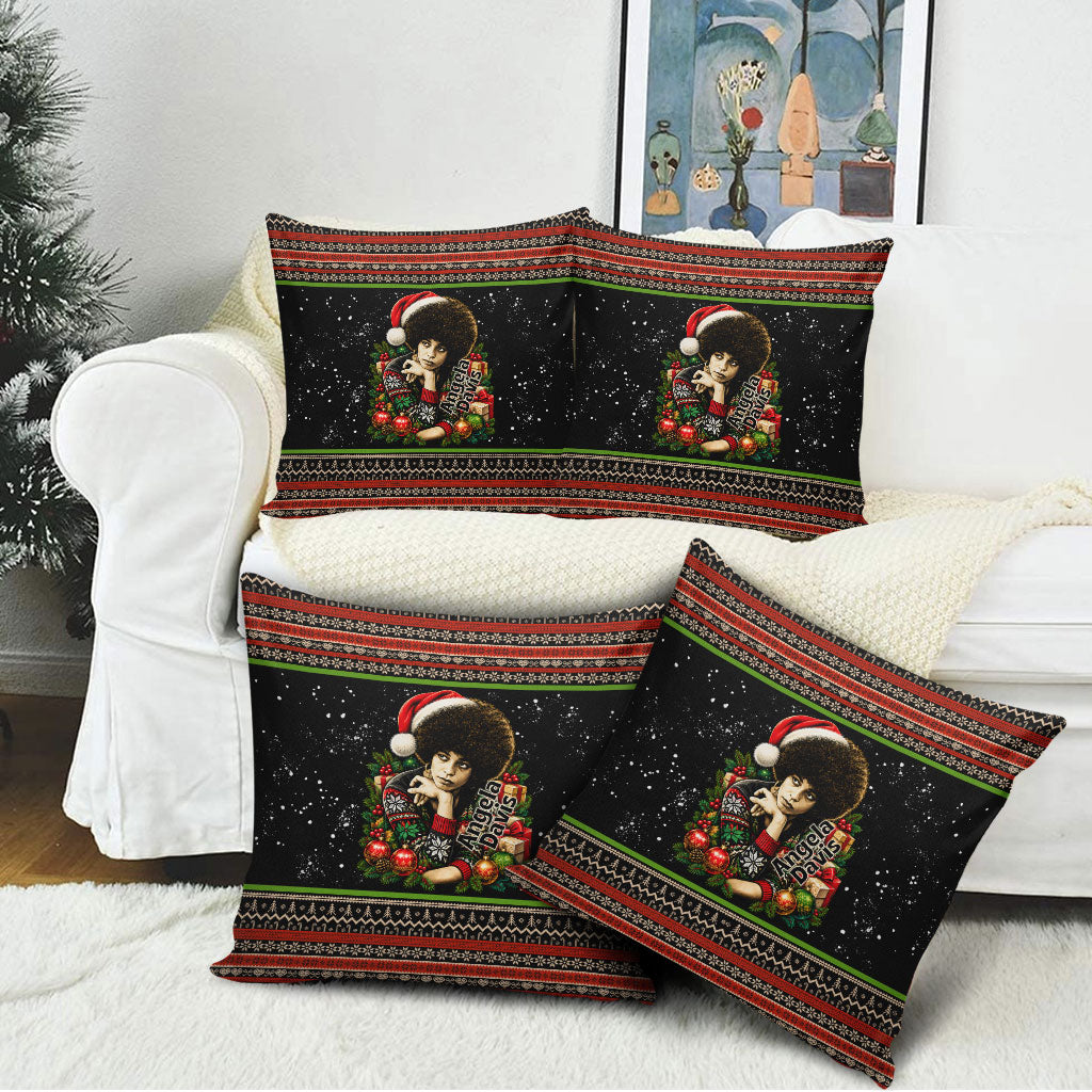 Angela Davis Merry Christmas Pillow Cover Ugly Christmas Pattern Civil Rights Black History