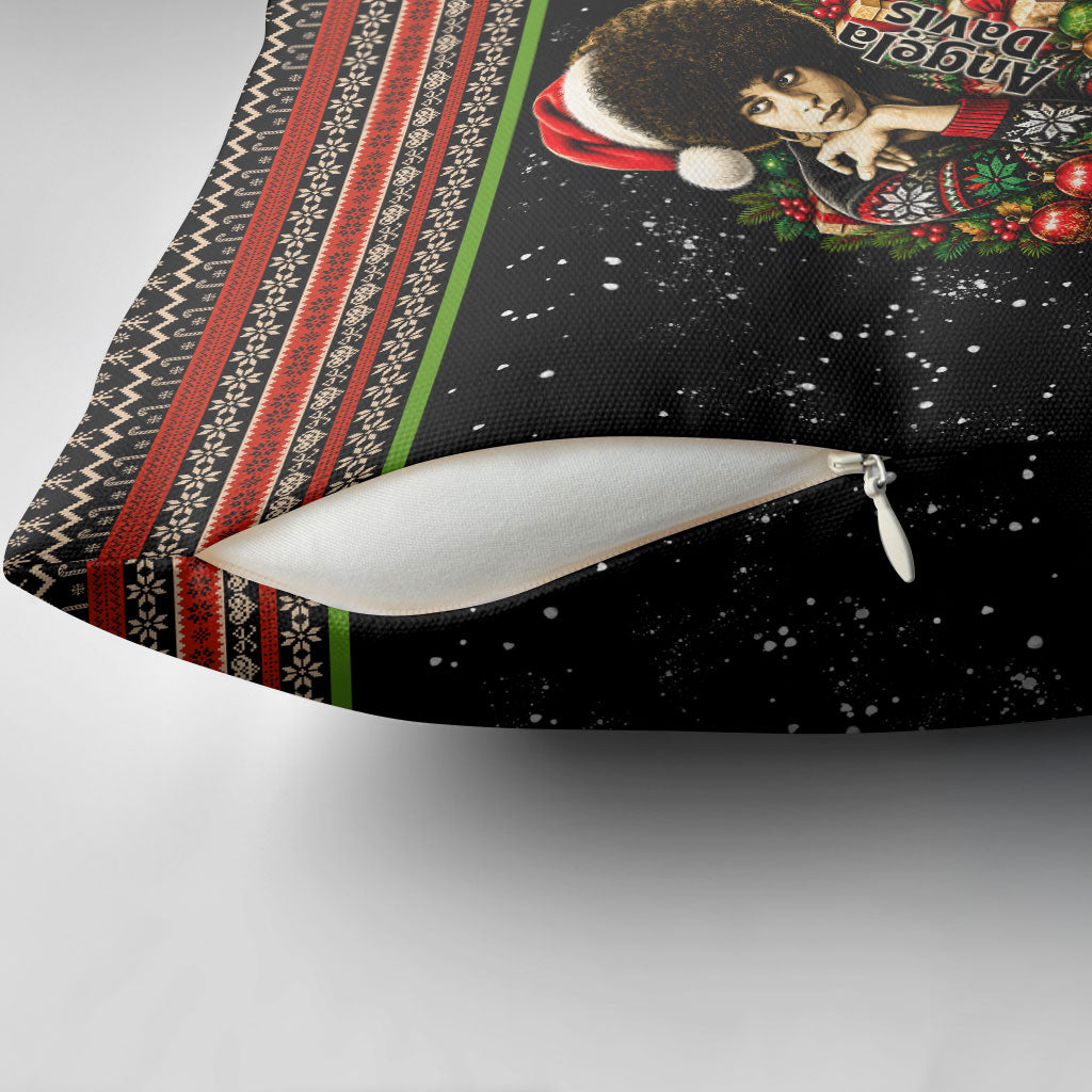 Angela Davis Merry Christmas Pillow Cover Ugly Christmas Pattern Civil Rights Black History