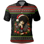 Angela Davis Merry Christmas Polo Shirt Ugly Christmas Pattern Civil Rights Black History