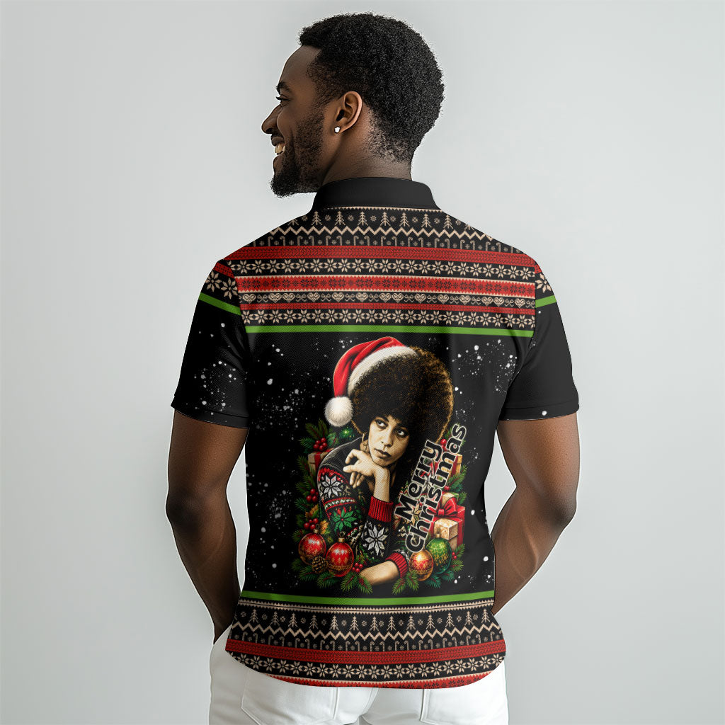 Angela Davis Merry Christmas Polo Shirt Ugly Christmas Pattern Civil Rights Black History