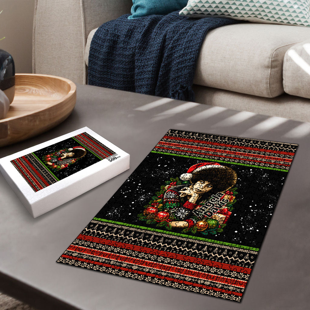 Angela Davis Merry Christmas Puzzle Ugly Christmas Pattern Civil Rights Black History