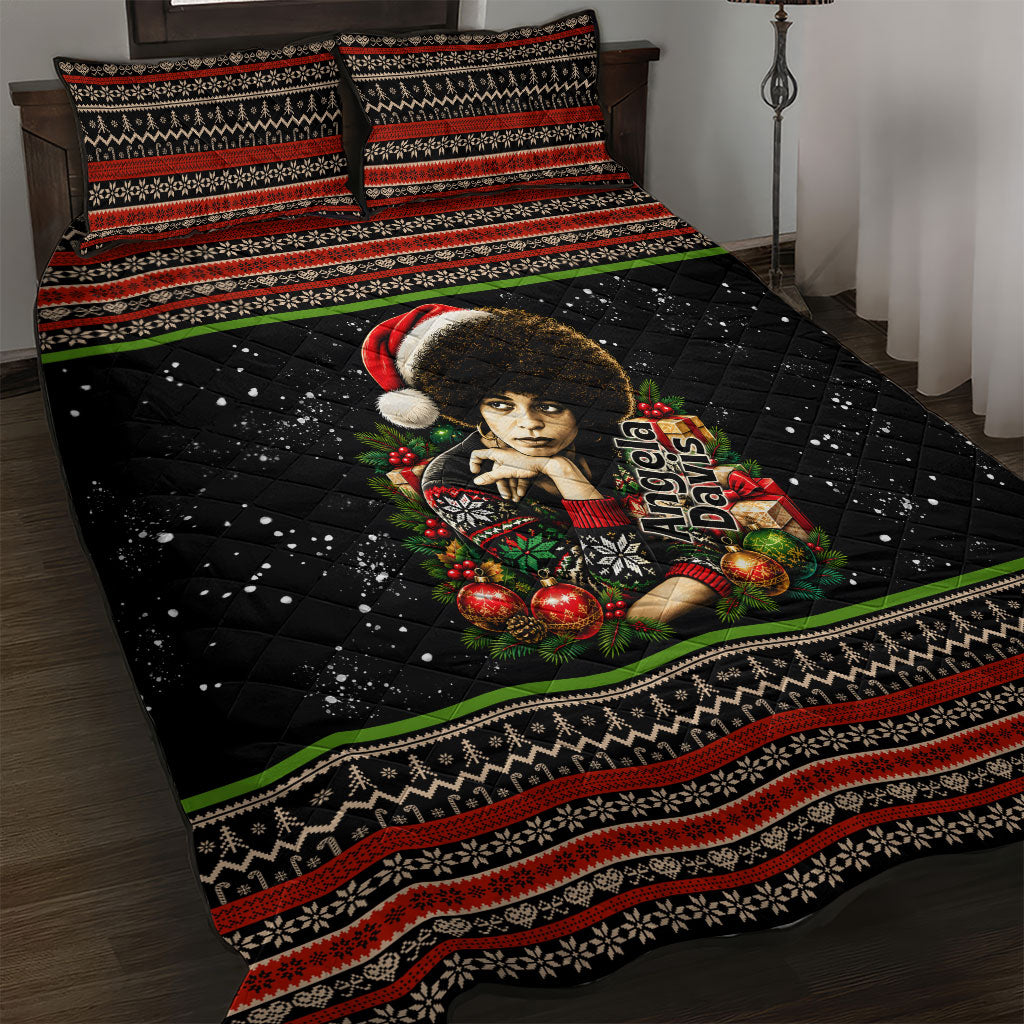 Angela Davis Merry Christmas Quilt Bed Set Ugly Christmas Pattern Civil Rights Black History