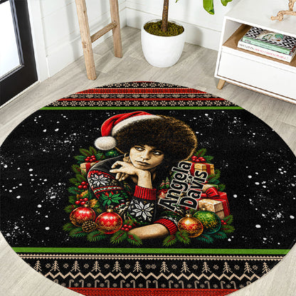 Angela Davis Merry Christmas Round Carpet Ugly Christmas Pattern Civil Rights Black History