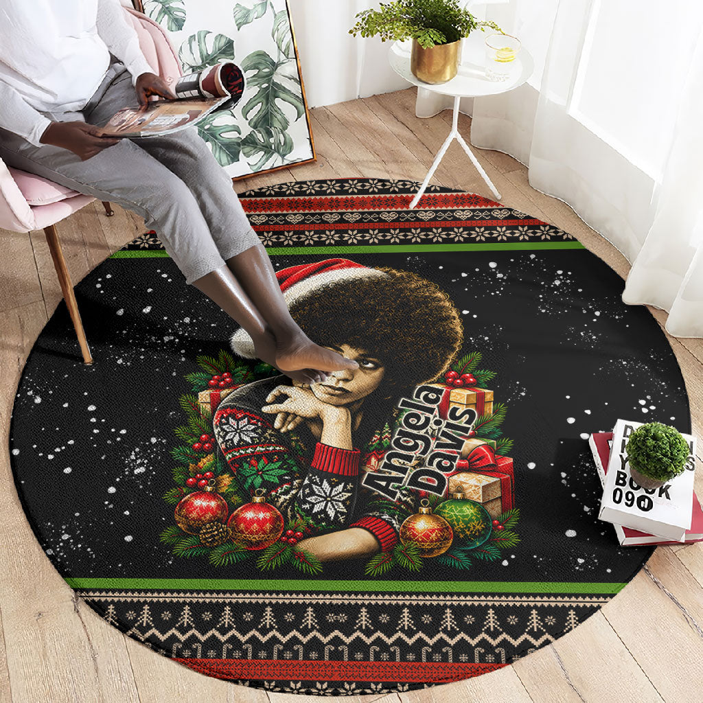Angela Davis Merry Christmas Round Carpet Ugly Christmas Pattern Civil Rights Black History