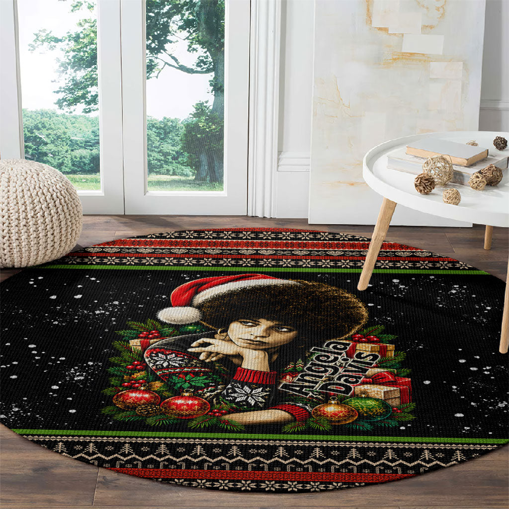 Angela Davis Merry Christmas Round Carpet Ugly Christmas Pattern Civil Rights Black History