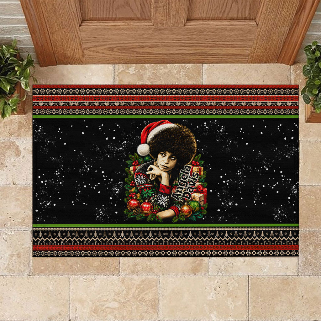 Angela Davis Merry Christmas Rubber Doormat Ugly Christmas Pattern Civil Rights Black History