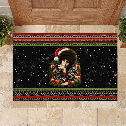 Angela Davis Merry Christmas Rubber Doormat Ugly Christmas Pattern Civil Rights Black History