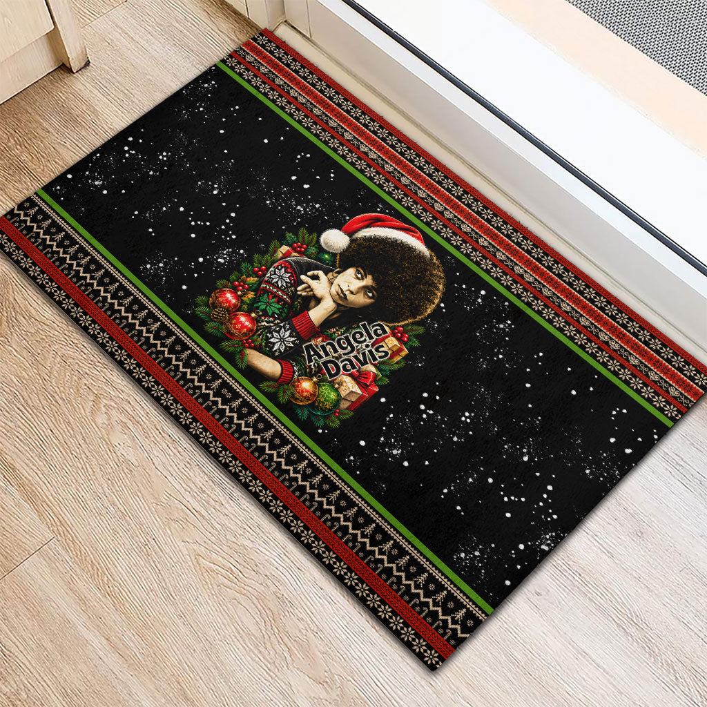 Angela Davis Merry Christmas Rubber Doormat Ugly Christmas Pattern Civil Rights Black History