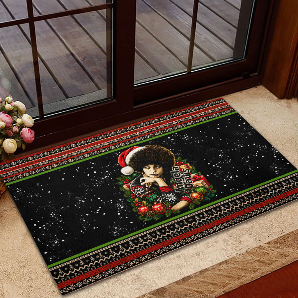 Angela Davis Merry Christmas Rubber Doormat Ugly Christmas Pattern Civil Rights Black History