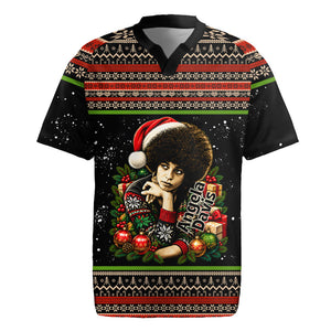 Angela Davis Merry Christmas Rugby Jersey Ugly Christmas Pattern Civil Rights Black History