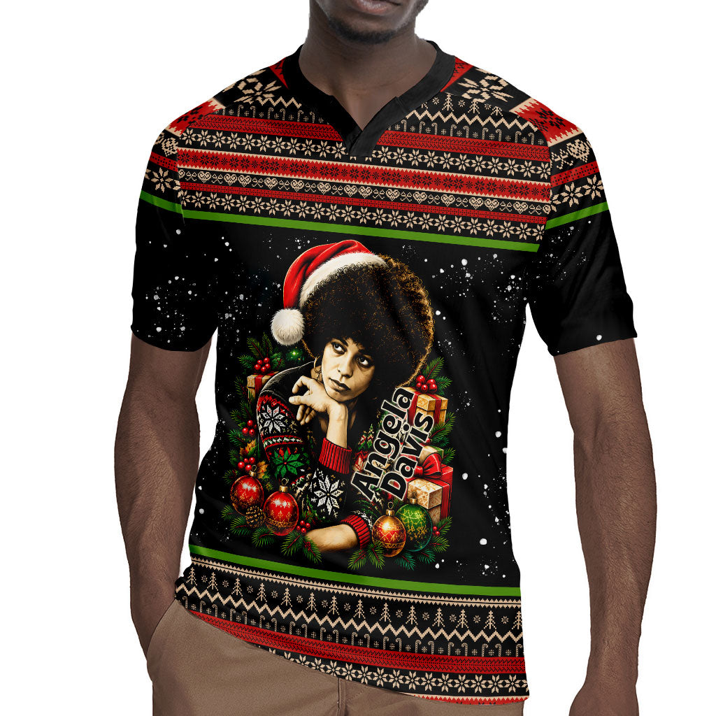 Angela Davis Merry Christmas Rugby Jersey Ugly Christmas Pattern Civil Rights Black History