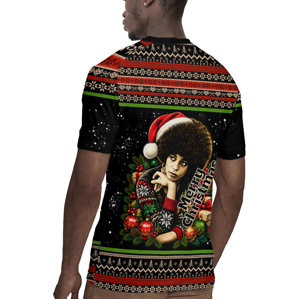 Angela Davis Merry Christmas Rugby Jersey Ugly Christmas Pattern Civil Rights Black History